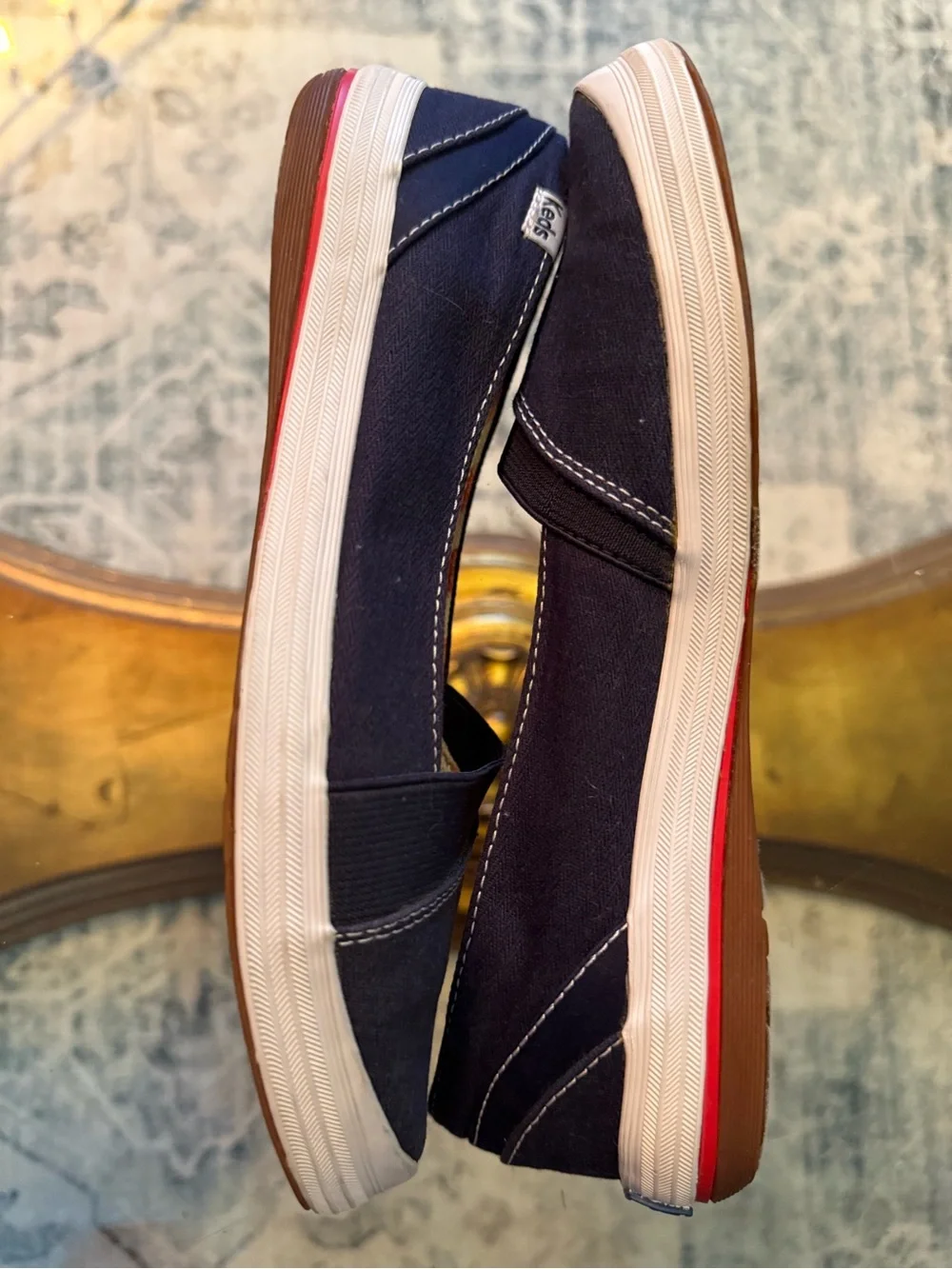 Keds Navy Canvas Slip-On Sneakers w/Red Insole Preppy Nautical